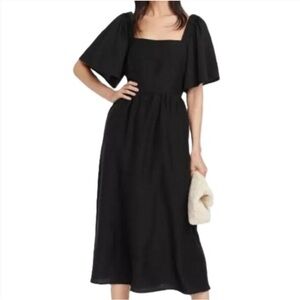 A New Day Black Ruffle Sleeve Open Back Tie Knot Dress